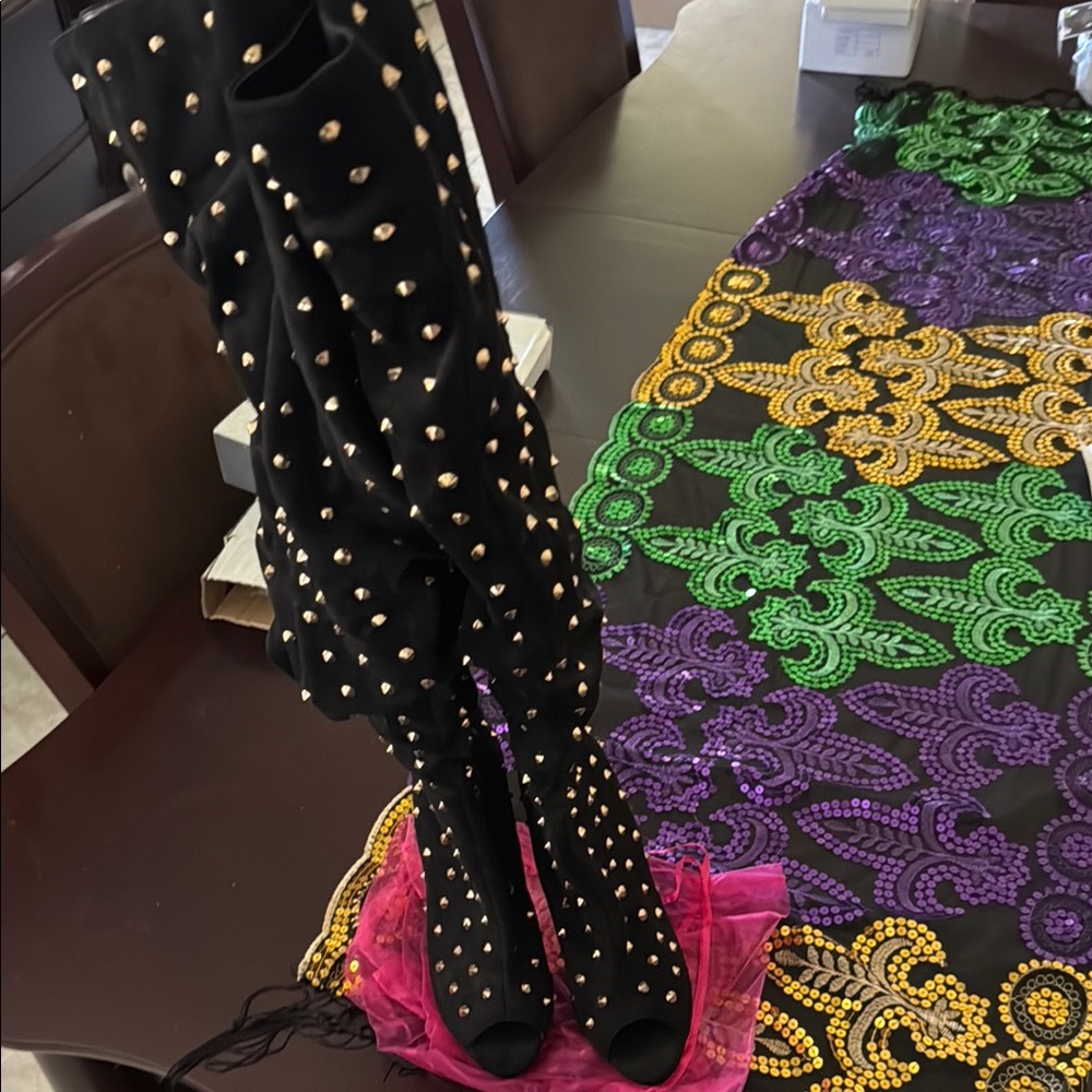 Liliana Black Studded Over-the-Knee Boots
